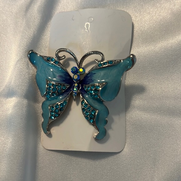 Avalaya Sky Blue Enamel Crystal butterfly brooch - Picture 5 of 11